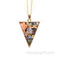 Crystal Point Pendant Triangle Gold & Colourful Chip Necklace